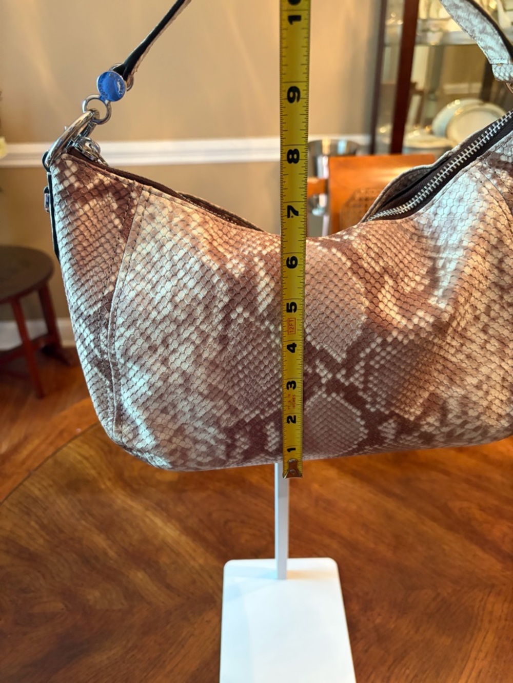 NWT Michael Kors Fulton Baguette Bag in (Dark Sand) Taupe Python-Print MSRP $339 - Picture 9 of 10